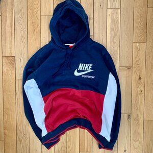 Nike Red Tag Hoodie Men's Large Red White Blue Vintage 90s Y2K  With Stains